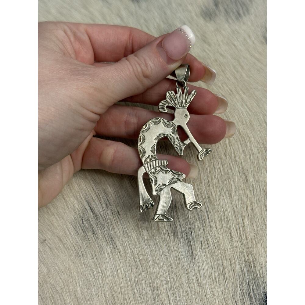 Native Sterling Silver Kokopelli Kachina Ceremonial Flute Dancer Pendant Signed
